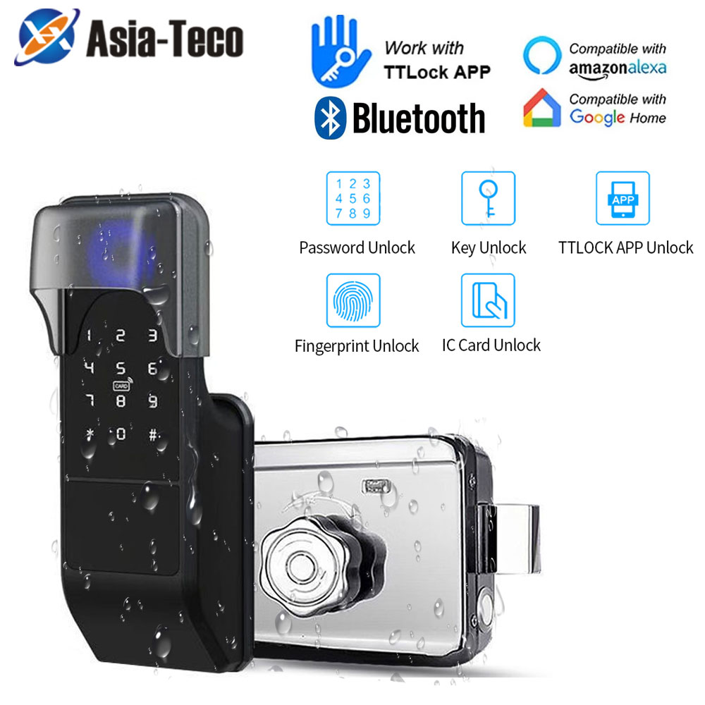 Smart Garden Gate Lock - IP65 Wasserdichtes TTLock Fingerabdruck-Smart-Türschloss Außentor Bluetooth